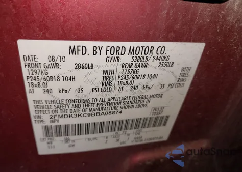 2011 Ford Edge Limited z USA, uszkodzony, nr VIN 2FMDK3KC9BBA08874